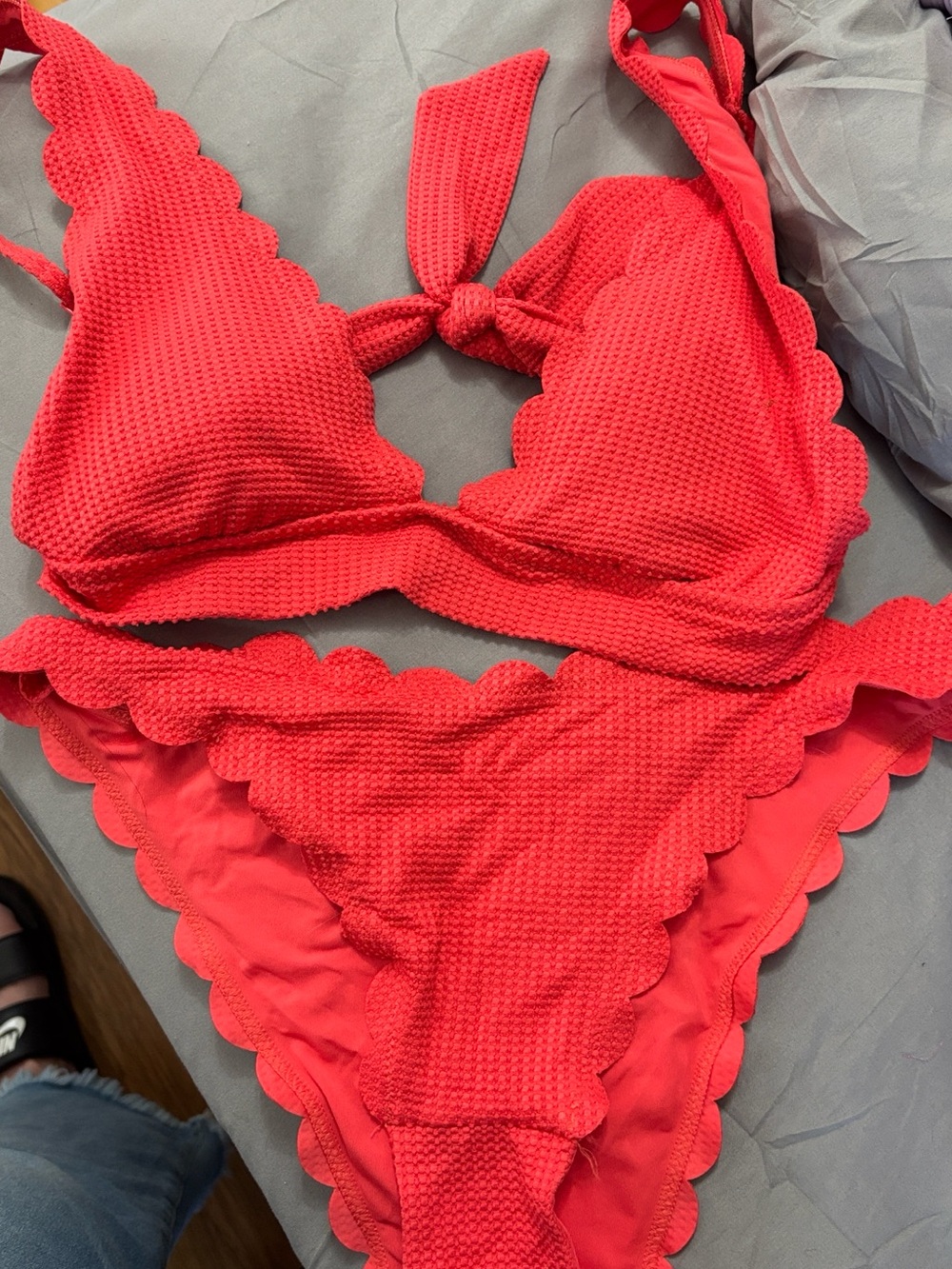 aerie Red Scalloped Textured Bikini Set